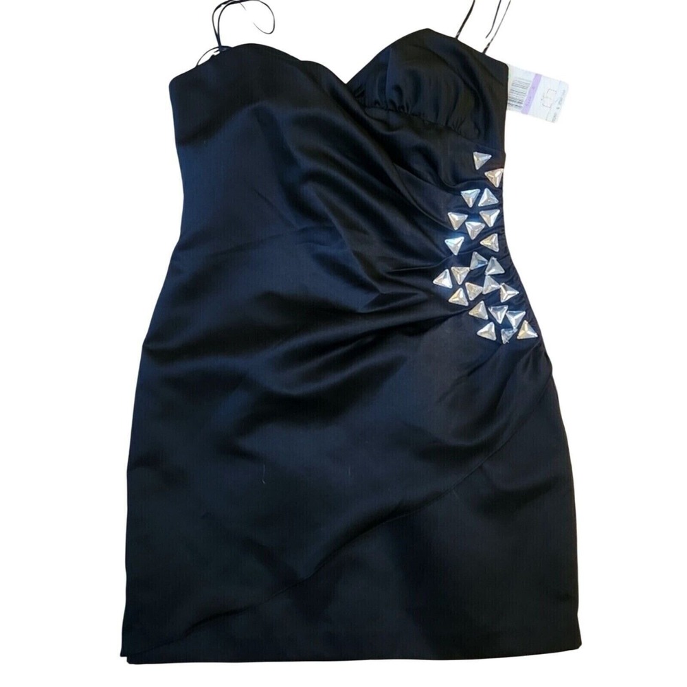 ABS Evening Women's Rhinestone Strapless Mini Dress Size 4 Black Y2K HOCO